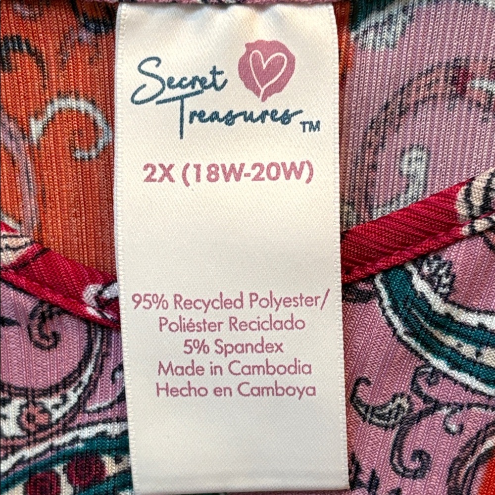 Secret Treasures Paisley Tank with Tie Front Adjustable Straps 2X (18-20) NWT - Picture 5 of 8